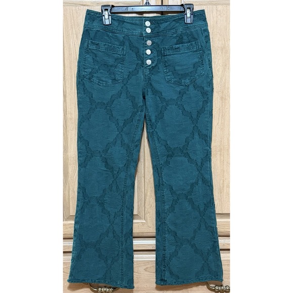 We The Free Pants - We The Free People Liv Pants Women's 28 Green Flare Leg Stretch Textured Design
